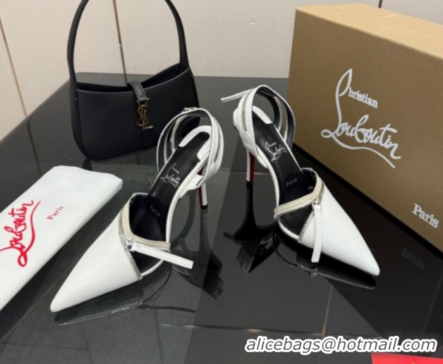 Buy Ladies Christian Louboutin Zip Heel Sandals 10.5cm in Patent Leather CL120901 White 2026