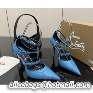 Best Price Christian Louboutin Patent Leather Pumps with Trible Straps CL120902 Blue 2026
