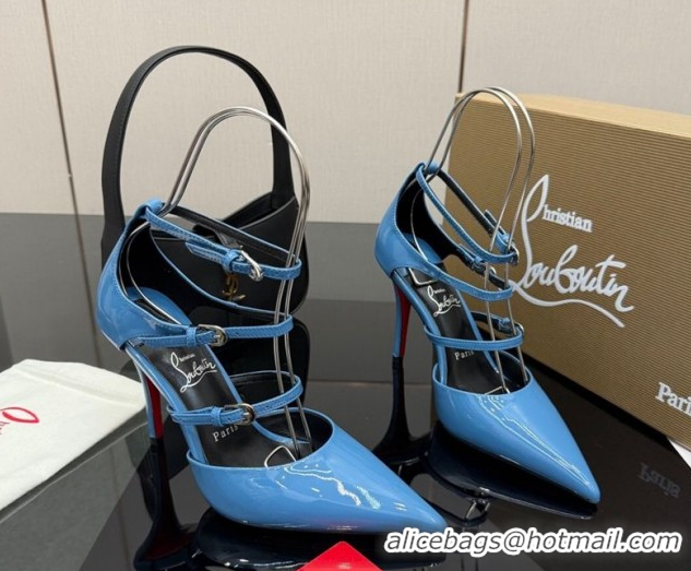 Best Price Christian Louboutin Patent Leather Pumps with Trible Straps CL120902 Blue 2026