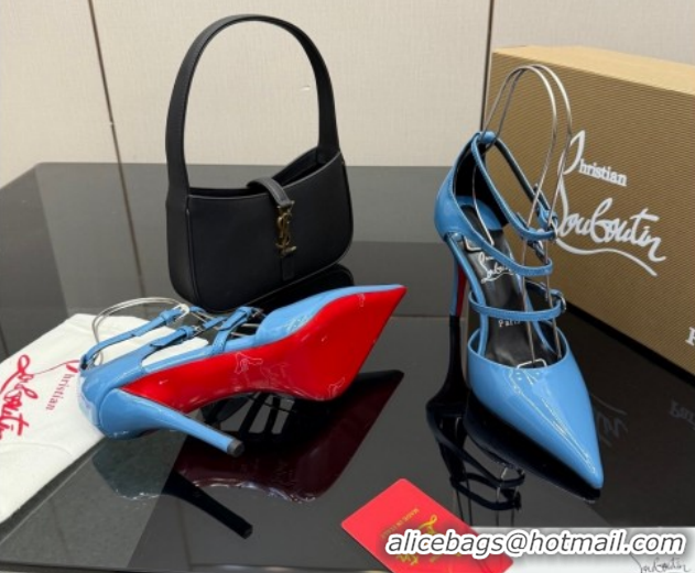 Best Price Christian Louboutin Patent Leather Pumps with Trible Straps CL120902 Blue 2026