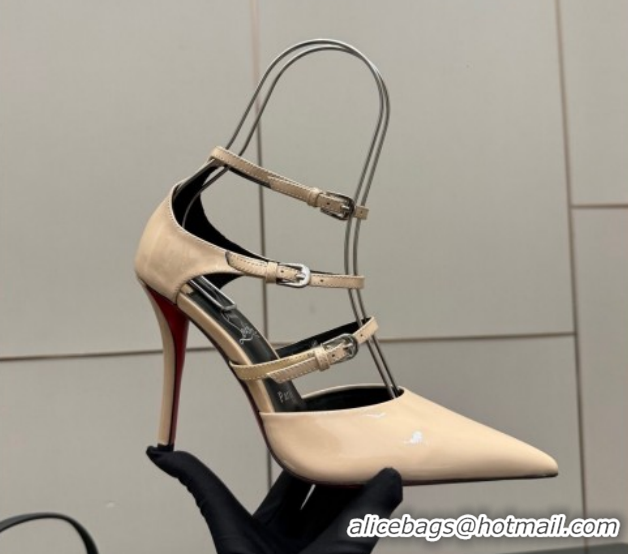 Best Product Christian Louboutin Patent Leather Pumps with Trible Straps CL120902 Nude 2026