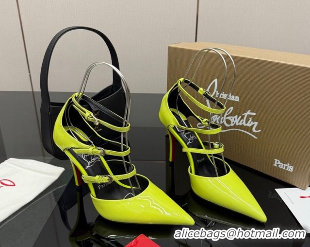 Good Quality Christian Louboutin Patent Leather Pumps with Trible Straps CL120902 Neon Green 2026