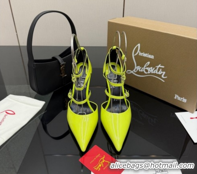 Good Quality Christian Louboutin Patent Leather Pumps with Trible Straps CL120902 Neon Green 2026