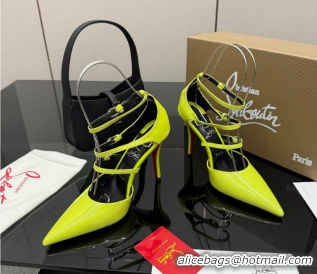 Good Quality Christian Louboutin Patent Leather Pumps with Trible Straps CL120902 Neon Green 2026