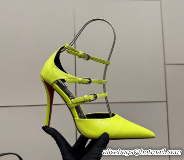 Good Quality Christian Louboutin Patent Leather Pumps with Trible Straps CL120902 Neon Green 2026