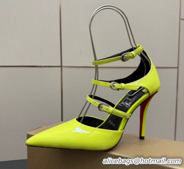 Good Quality Christian Louboutin Patent Leather Pumps with Trible Straps CL120902 Neon Green 2026