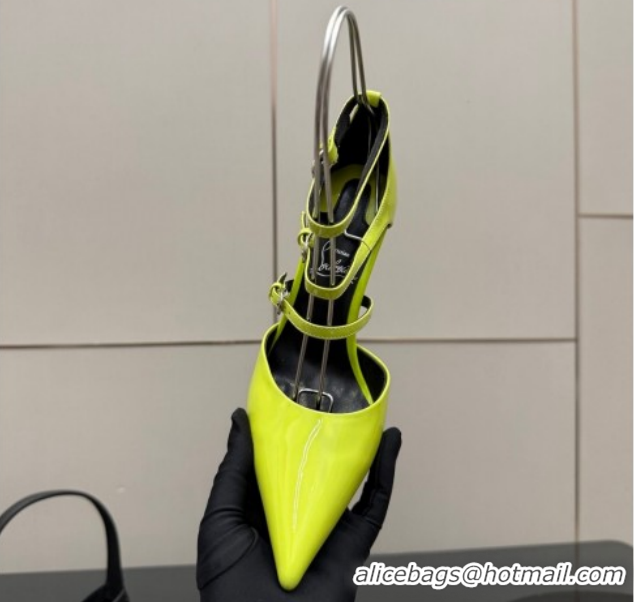 Good Quality Christian Louboutin Patent Leather Pumps with Trible Straps CL120902 Neon Green 2026