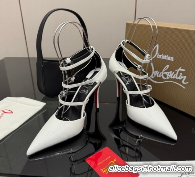 Low Price Christian Louboutin Patent Leather Pumps with Trible Straps CL120902 White 2026