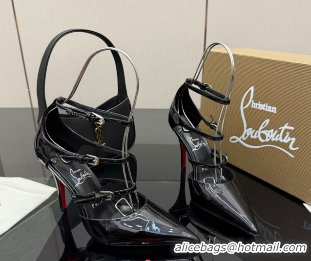 Pretty Style Christian Louboutin Patent Leather Pumps with Trible Straps CL120902 Black 2026