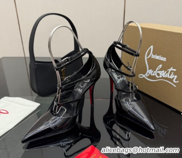 Pretty Style Christian Louboutin Patent Leather Pumps with Trible Straps CL120902 Black 2026