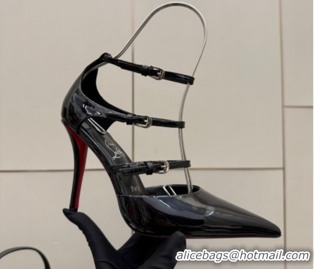 Pretty Style Christian Louboutin Patent Leather Pumps with Trible Straps CL120902 Black 2026