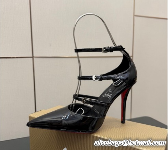 Pretty Style Christian Louboutin Patent Leather Pumps with Trible Straps CL120902 Black 2026