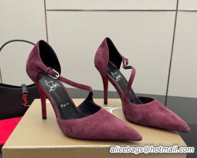 Best Grade Christian Louboutin Miss Ziggyta Heel Pumps 10cm with Strap in Suede 1209125 Burgundy 2026