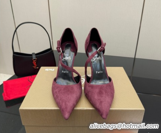 Best Grade Christian Louboutin Miss Ziggyta Heel Pumps 10cm with Strap in Suede 1209125 Burgundy 2026