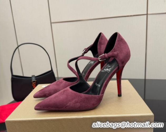 Best Grade Christian Louboutin Miss Ziggyta Heel Pumps 10cm with Strap in Suede 1209125 Burgundy 2026