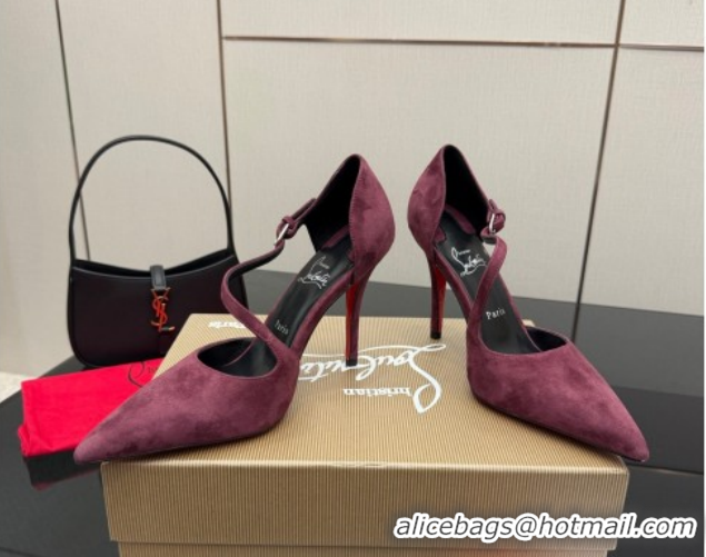 Best Grade Christian Louboutin Miss Ziggyta Heel Pumps 10cm with Strap in Suede 1209125 Burgundy 2026