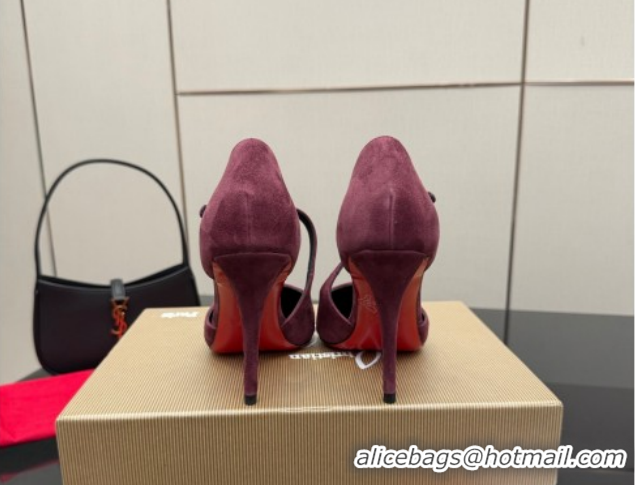 Best Grade Christian Louboutin Miss Ziggyta Heel Pumps 10cm with Strap in Suede 1209125 Burgundy 2026
