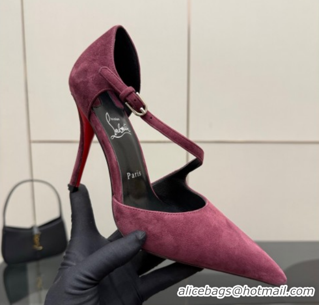Best Grade Christian Louboutin Miss Ziggyta Heel Pumps 10cm with Strap in Suede 1209125 Burgundy 2026