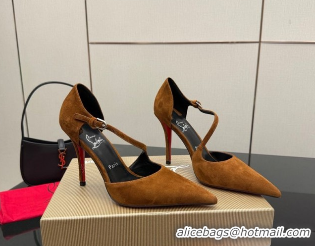 Shop Cheap Christian Louboutin Miss Ziggyta Heel Pumps 10cm with Strap in Suede 1209125 Brown 2026