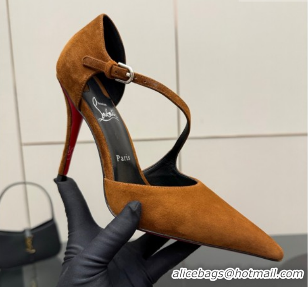 Shop Cheap Christian Louboutin Miss Ziggyta Heel Pumps 10cm with Strap in Suede 1209125 Brown 2026