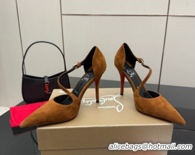 Shop Cheap Christian Louboutin Miss Ziggyta Heel Pumps 10cm with Strap in Suede 1209125 Brown 2026