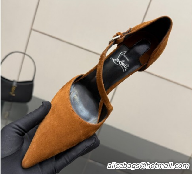 Shop Cheap Christian Louboutin Miss Ziggyta Heel Pumps 10cm with Strap in Suede 1209125 Brown 2026