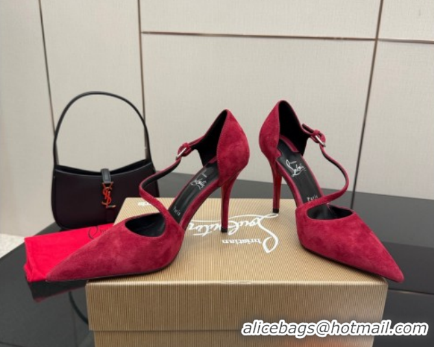 Charming Christian Louboutin Miss Ziggyta Heel Pumps 10cm with Strap in Suede 1209125 Red 2026