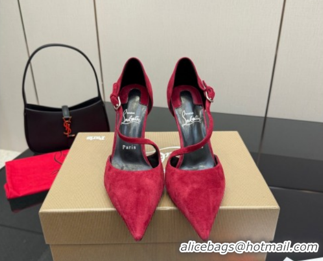 Charming Christian Louboutin Miss Ziggyta Heel Pumps 10cm with Strap in Suede 1209125 Red 2026