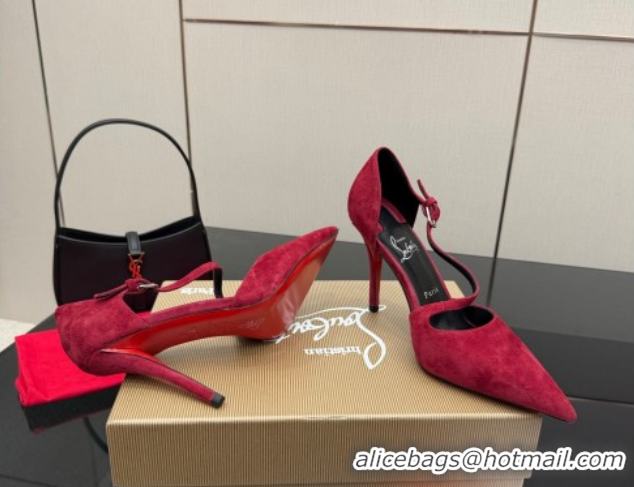 Charming Christian Louboutin Miss Ziggyta Heel Pumps 10cm with Strap in Suede 1209125 Red 2026