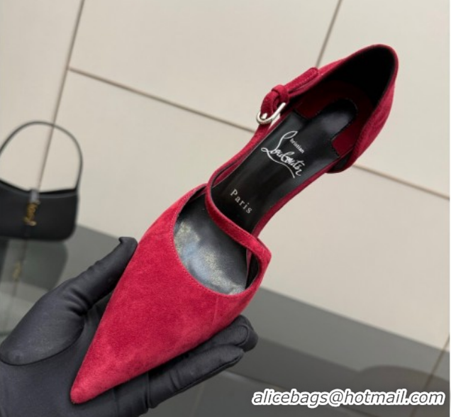 Charming Christian Louboutin Miss Ziggyta Heel Pumps 10cm with Strap in Suede 1209125 Red 2026