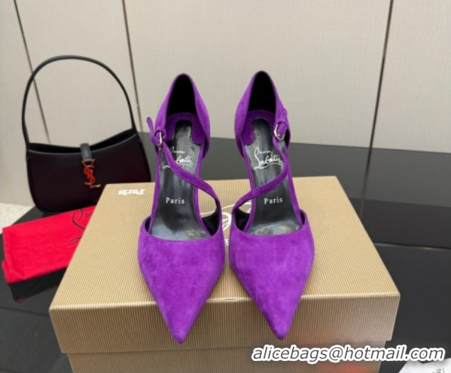 Good Quality Christian Louboutin Miss Ziggyta Heel Pumps 10cm with Strap in Suede Purple 1209128 2026