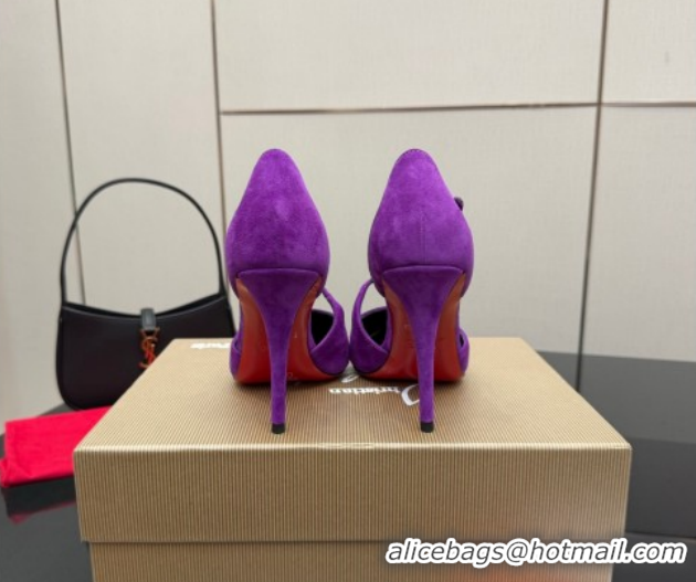 Good Quality Christian Louboutin Miss Ziggyta Heel Pumps 10cm with Strap in Suede Purple 1209128 2026