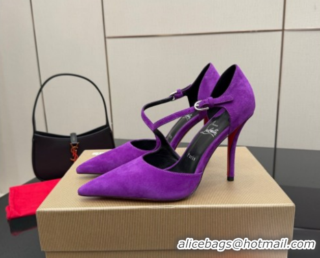 Good Quality Christian Louboutin Miss Ziggyta Heel Pumps 10cm with Strap in Suede Purple 1209128 2026