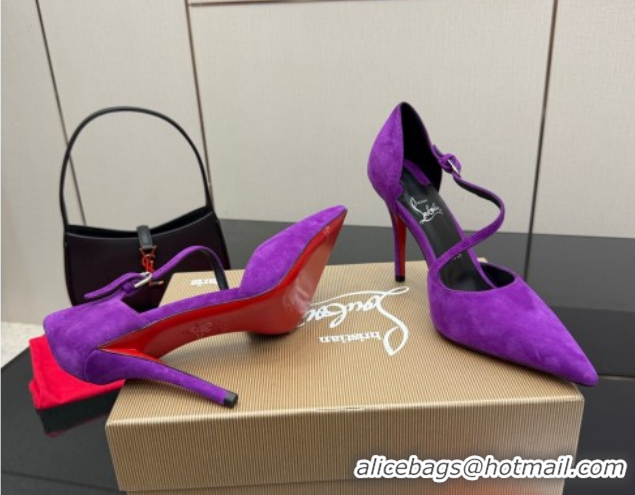 Good Quality Christian Louboutin Miss Ziggyta Heel Pumps 10cm with Strap in Suede Purple 1209128 2026
