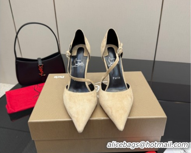Grade Christian Louboutin Miss Ziggyta Heel Pumps 10cm with Strap in Suede Nude 1209128 2026