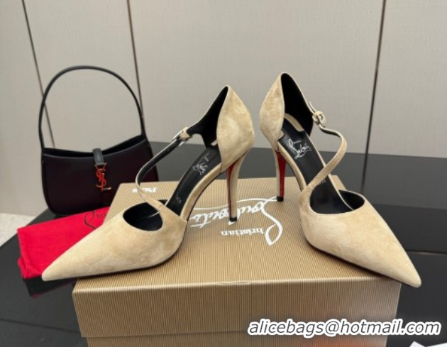 Grade Christian Louboutin Miss Ziggyta Heel Pumps 10cm with Strap in Suede Nude 1209128 2026