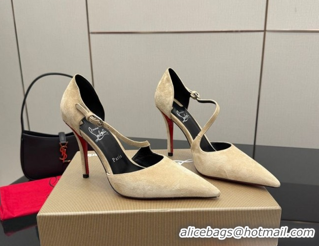 Grade Christian Louboutin Miss Ziggyta Heel Pumps 10cm with Strap in Suede Nude 1209128 2026