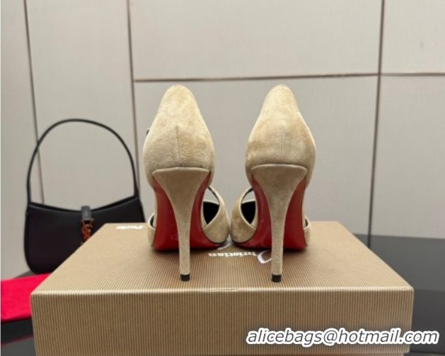 Grade Christian Louboutin Miss Ziggyta Heel Pumps 10cm with Strap in Suede Nude 1209128 2026