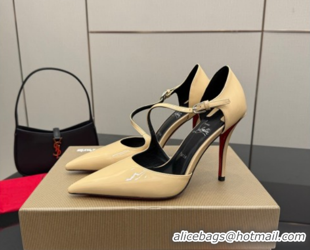 Sumptuous Christian Louboutin Miss Ziggyta Heel Pumps 10cm with Strap in Patent Leather Nude 1209130 2026