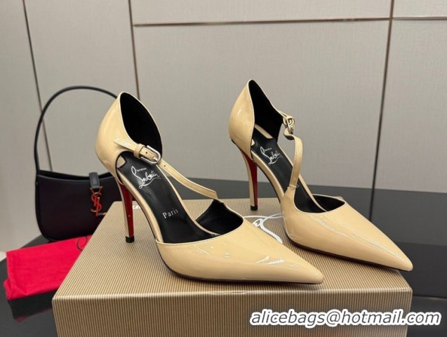 Sumptuous Christian Louboutin Miss Ziggyta Heel Pumps 10cm with Strap in Patent Leather Nude 1209130 2026