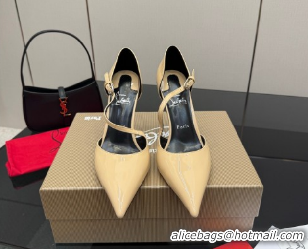 Sumptuous Christian Louboutin Miss Ziggyta Heel Pumps 10cm with Strap in Patent Leather Nude 1209130 2026