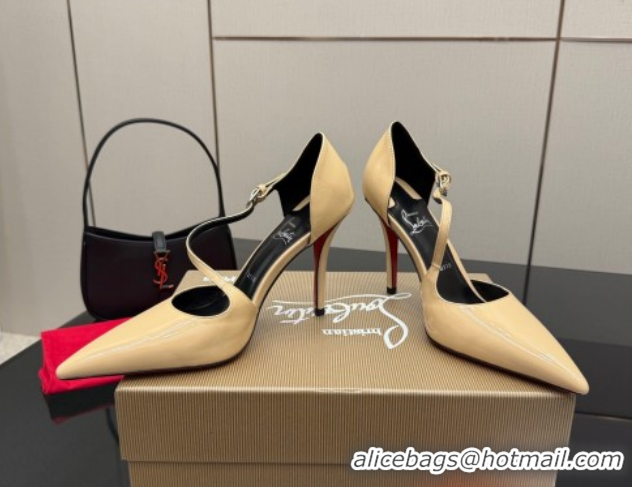 Sumptuous Christian Louboutin Miss Ziggyta Heel Pumps 10cm with Strap in Patent Leather Nude 1209130 2026