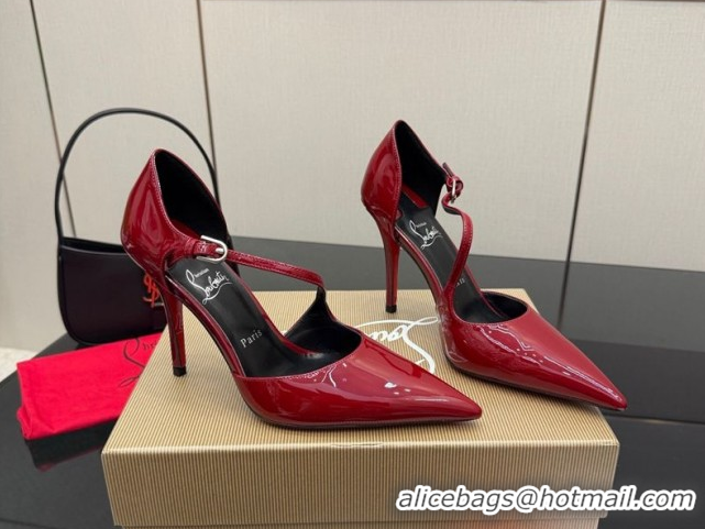 Durable Christian Louboutin Miss Ziggyta Heel Pumps 10cm with Strap in Patent Leather 1209130 Dark Burgundy 2026