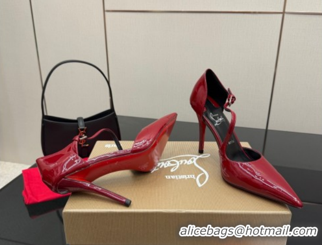 Durable Christian Louboutin Miss Ziggyta Heel Pumps 10cm with Strap in Patent Leather 1209130 Dark Burgundy 2026