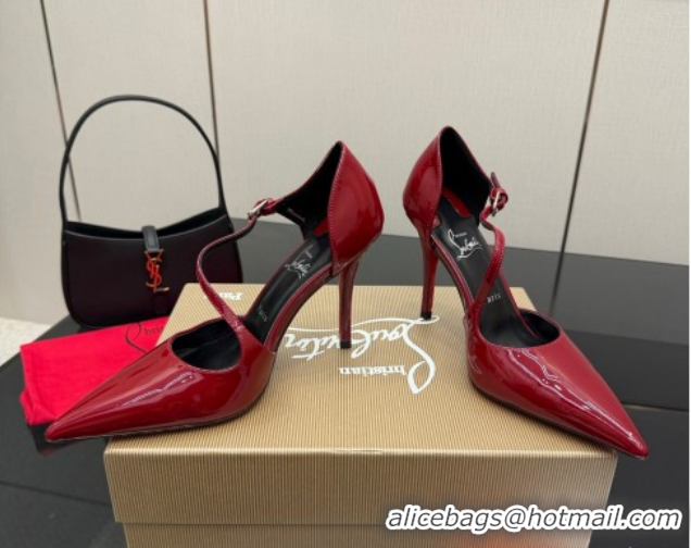 Durable Christian Louboutin Miss Ziggyta Heel Pumps 10cm with Strap in Patent Leather 1209130 Dark Burgundy 2026