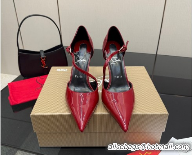 Durable Christian Louboutin Miss Ziggyta Heel Pumps 10cm with Strap in Patent Leather 1209130 Dark Burgundy 2026