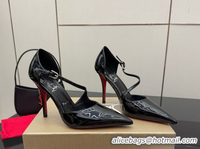 Discount Christian Louboutin Miss Ziggyta Heel Pumps 10cm with Strap in Patent Leather Black 1209133 2026