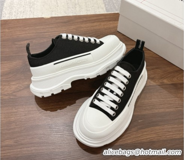 Luxury Alexander McQueen Tread Slick Canvas Lace Up Sneakers 5cm Black/White 1208004 2026