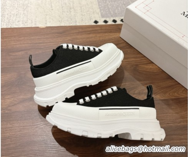 Luxury Alexander McQueen Tread Slick Canvas Lace Up Sneakers 5cm Black/White 1208004 2026