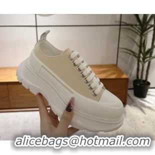 Stylish Alexander McQueen Tread Slick Canvas Lace Up Sneakers 5cm Beige 1208001 2026